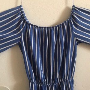 Off the Shoulder Blue & White Mini Romper
